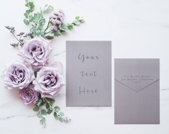 Wedding Invitation Mockup | Styled stock photo Image with gray blank card & Flowers for Blogs Websites and Instagram