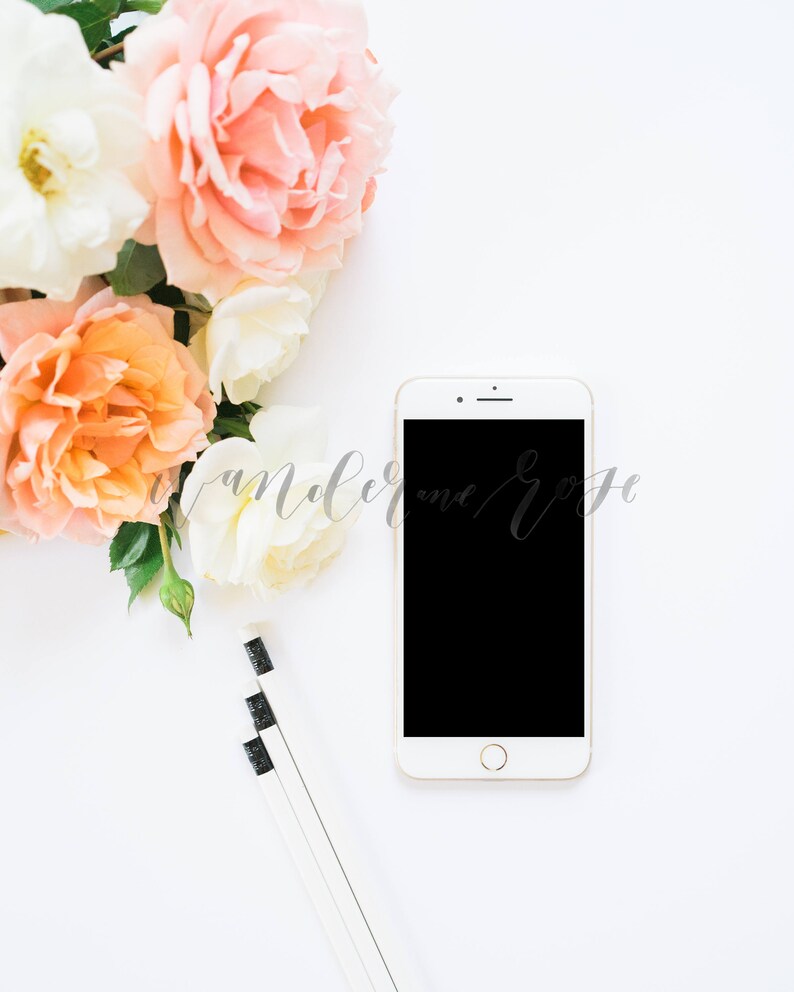 Social Media iPhone Stock Photo Flowers Styled Stock Photo for Instagram Blog iPhone Mockup Image image 1