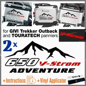 2-piece Sticker Kit compatible with original Suzuki V-Strom 650 and Touratech Allu and GIVI TREKKER OUTBACK Side Cases