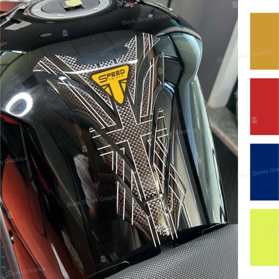 Protection Réservoir 3D Résine Adhésive Moto Triumph Speed Triple - Design Noir/Bleu Anti-Rayures