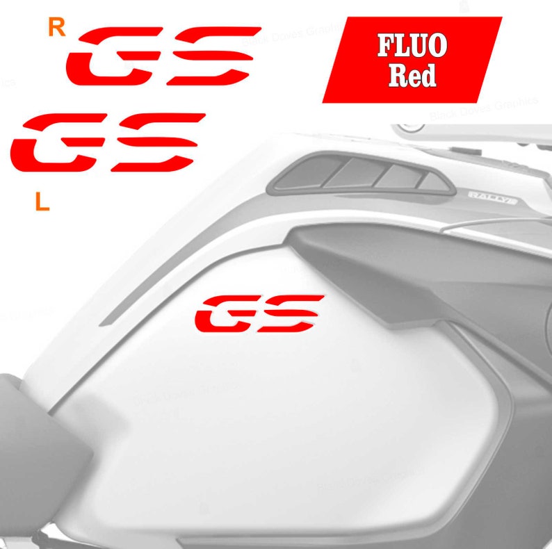 2pcs Stickers Compatible with Side Panels Tank BMW GS R1250 lc Adventure from 2019, GS R1200 lc Adventure from 2013 FLUO RED