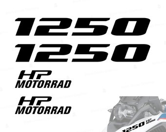 Set of 4 Stickers compatible with BMW R 1250 GS HP Adventure | Kit 2 “1250” + 2 “Hp Motorrad” | Black Doves Graphics
