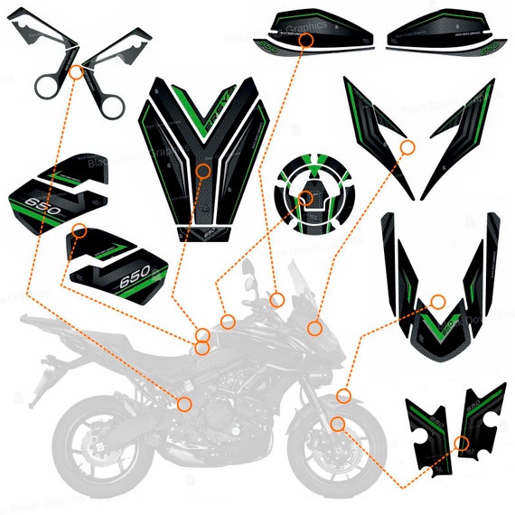 3D-harssticker Voor Kawasaki Versys 650 2022-2024 – Groen, Beschermt Tegen Krassen En Stoten