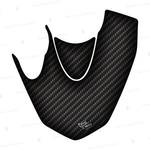 May include: Black and white carbon fiber pattern with a U-shaped cutout. The pattern is a repeating design of black and white lines that create a textured look. The text "Black Doves Graphics" is in white letters on the bottom of the pattern.