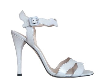 Joan Pearl White  Ankle Strap Sandals, Genuine Leather High Heel Wedding Shoes, Bridal Shoes, Prom Shoes, Party Shoes, Gift For Her and Wife