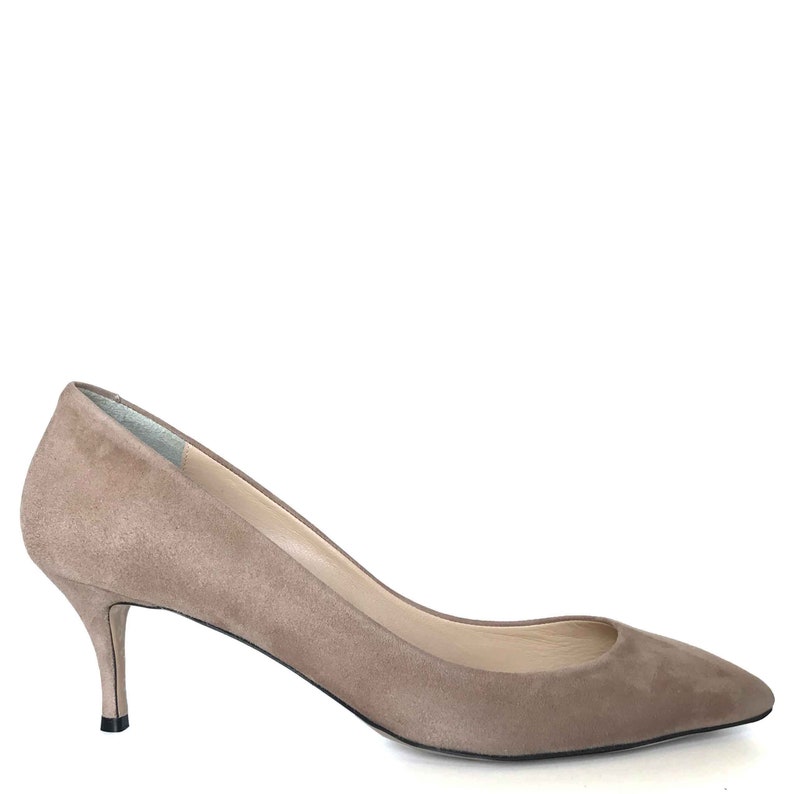 beige suede kitten heels