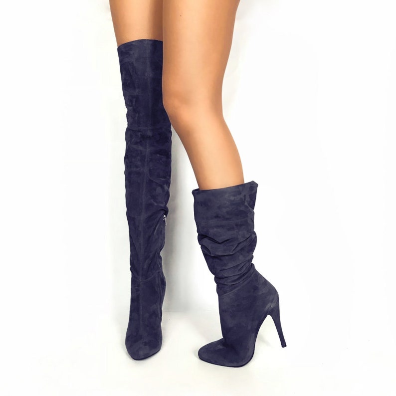 navy blue thigh boots