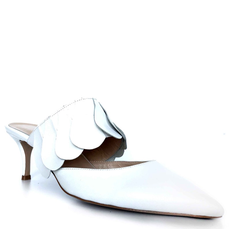 EDZA Elizabeth White Leather Kitten Heel Mule 39 40 41 42 43 8 9 10 11