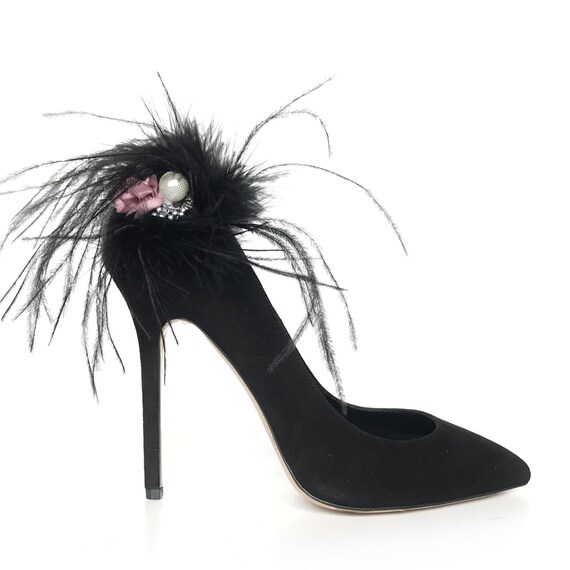 Edza Audrey Black Suede Leather Feather detailed High Heel Pumps stiletto heels, 39 40 41 42 43 8 9 10 11 Edza Audrey Black Suede Leather Feather detailed High Heel Pumps stiletto heels, 39 40 41 42 43 8 9 10 11