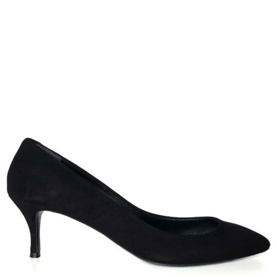 black suede kitten heel shoes