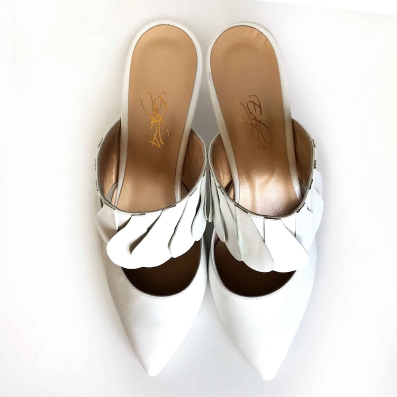 EDZA Elizabeth White Leather Kitten Heel Mule 39 40 41 42 43 8 9 10 11