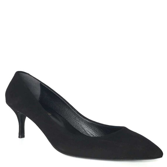 EDZA Kloe Black Suede Kitten Heel Pumps 39 40 41 42 43 8 9 10 11 Edza Audrey Black Suede Leather Feather detailed High Heel Pumps stiletto heels, 39 40 41 42 43 8 9 10 11
