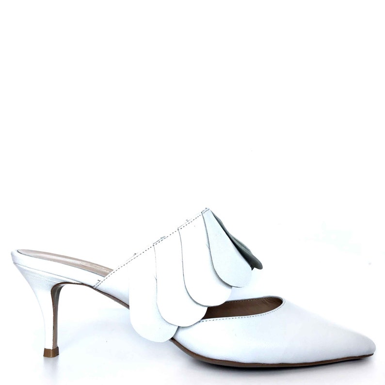 EDZA Elizabeth White Leather Kitten Heel Mule 39 40 41 42 43 8 9 10 11