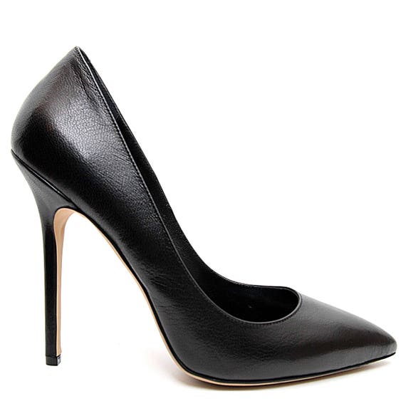 Black leather top pointed toe heels