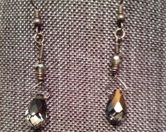 Antiqued Sterling silver wrapped swarovski crystal earrings