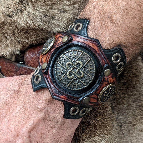 Ragnar leather bracelet with Merovingian cuff