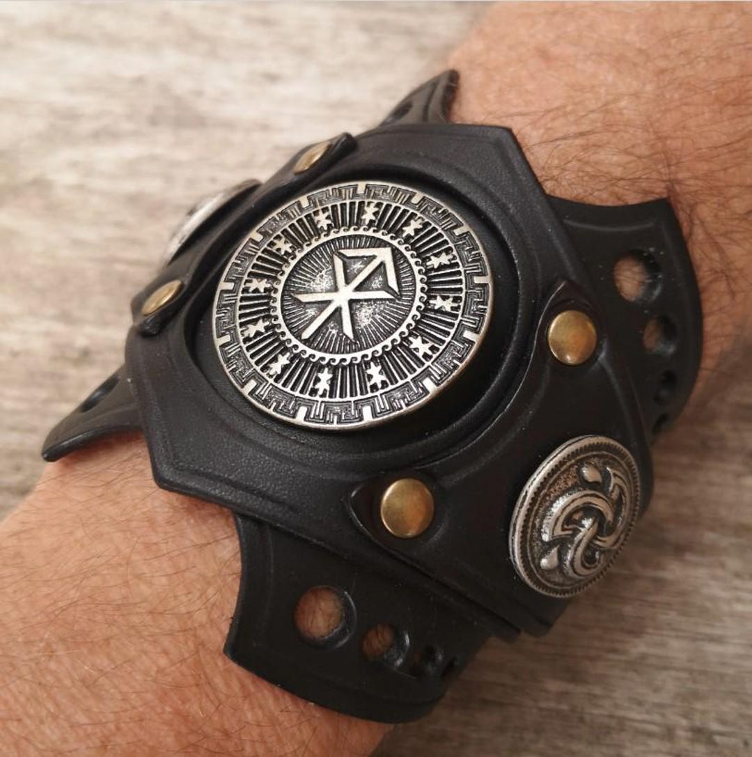 Black Viking Bracelet Ragnar Biker Rune - Etsy