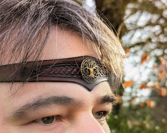 Diadème de tête - Cuir - Yggdrasil - Médiéval fantastique - Marron.