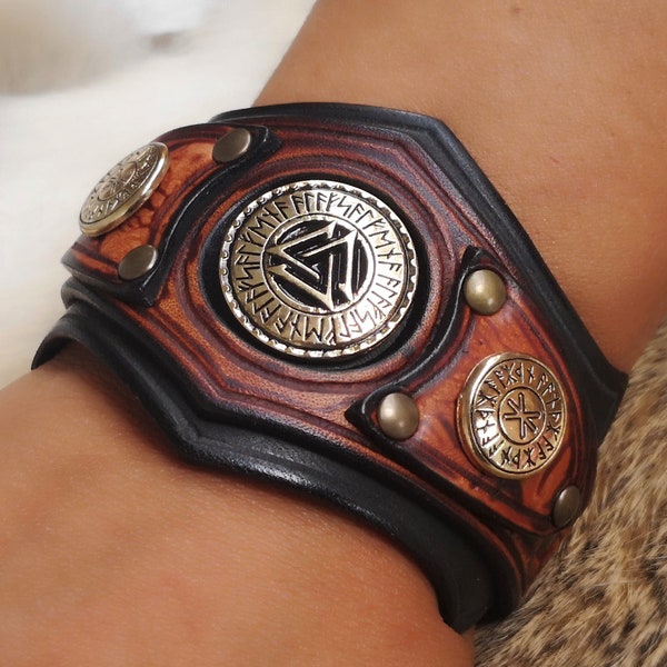 Bracelet cuir Björn Viking Valknut biker