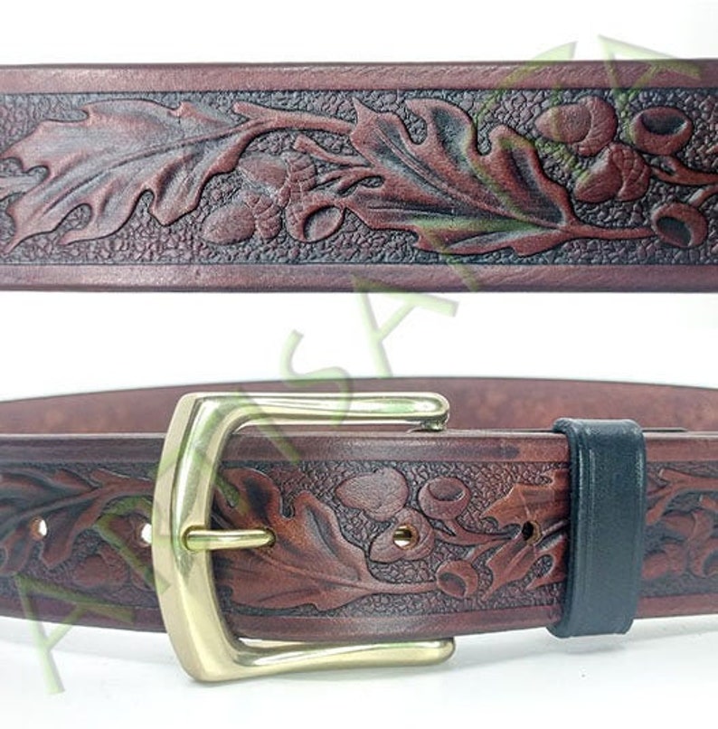 Handcrafted oak leather belt _ 35mm waisting and cutting on mesure_ for a max waist circumference of 115cm image 2