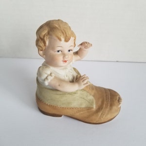 vintage Lefton Bisque Bébé en Chaussure