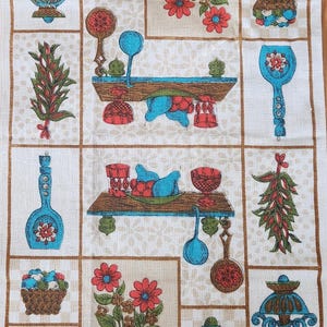 Vintage Linen Tea Towel 1970s Kitchen Decor