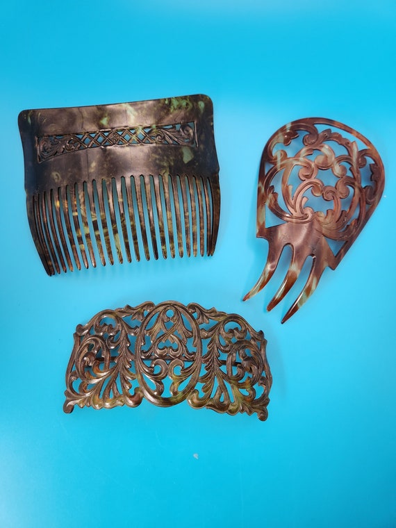 Two vintage Tortoise Shell Hair Combs and One Bare