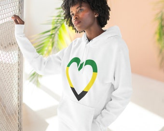 Jamaican Flag Color Heart Unisex Premium Pullover Hoodie