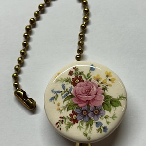 Tirador de ventilador de techo de cerámica, cadena para luz, flores rosas, rojas, amarillas, moradas y azules