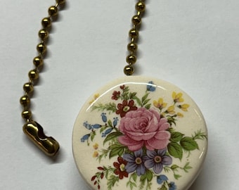 Ceramic Ceiling Fan Pull Light Chain Pull Pink Rose Red Yellow Purple Blue flowers