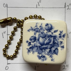 Ceramic Ceiling Fan Pull Light Chain Pull Blue Rose Design