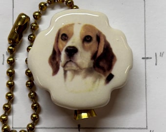 Puxador de ventilador de teto de cerâmica com corrente e design Beagle
