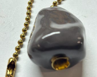 Ceramic Ceiling Fan Pull Light Chain Pull Handmade Dark Shale Color One of a Kind
