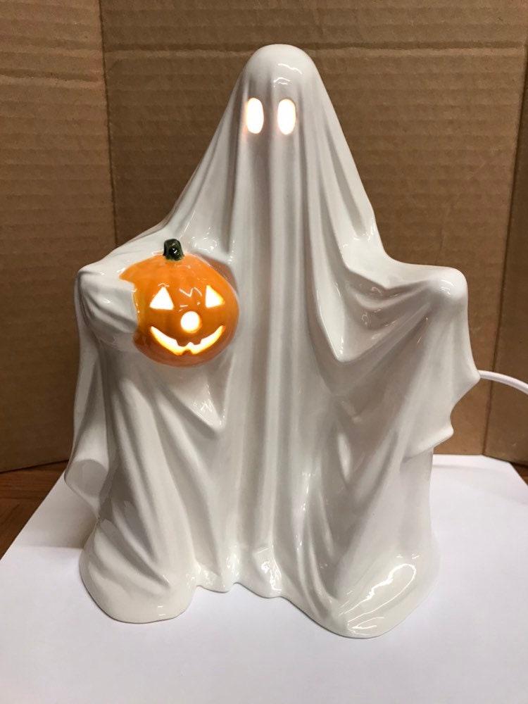 ceramic white ghost with pumpkin lights Ceramic Light Up Ghost
Ceramic White Ghost with Pumpkin Lights Up Halloween Decor New