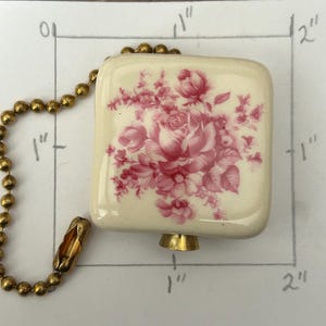 Ceramic Ceiling Fan Pull Light Chain Pull Pink Rose Floral Design