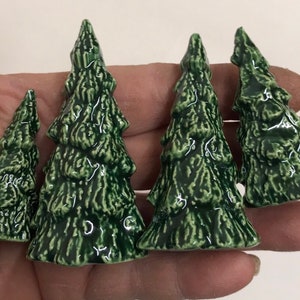 4 Mini Ceramic Christmas Tree Trees Decor New Handmade in USA Made from Vintage Mold Evergreen