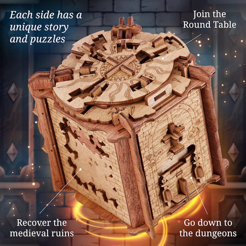 Cluebox: Trial of Camelot – Rätselbox aus Holz für Erwachsene – Escape Room in einer Box – 3D Knobelspiel – Geburtstagsgeschenk für ihn, sie Bild 3