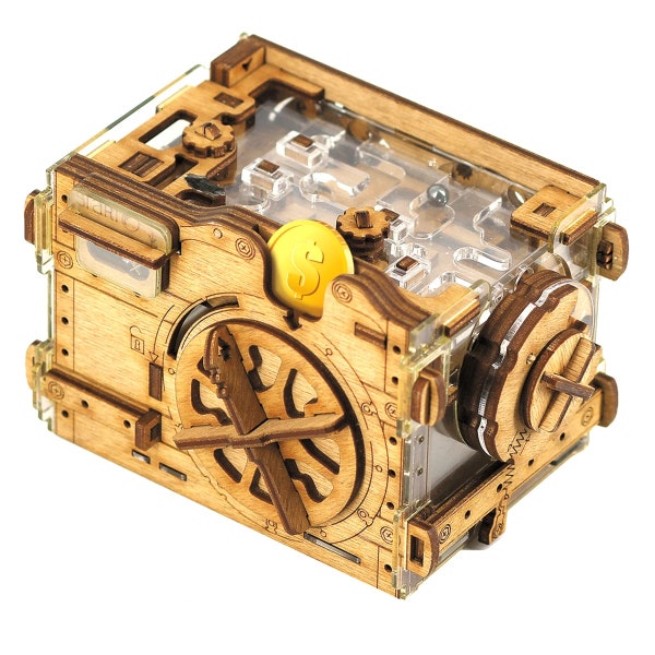 A-maze-ing Safe - Escape Room in a Box. Portable moneybox. Teaser Wooden 3d puzzle Birthday Gift