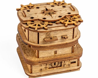 Cluebox - Escape Room in Einer Box Davy Jones Locker. 3D Holzpuzzle Denkspiel Knobelspiel Geduldspiel Logik Geschenk Trickkiste Erwachsene