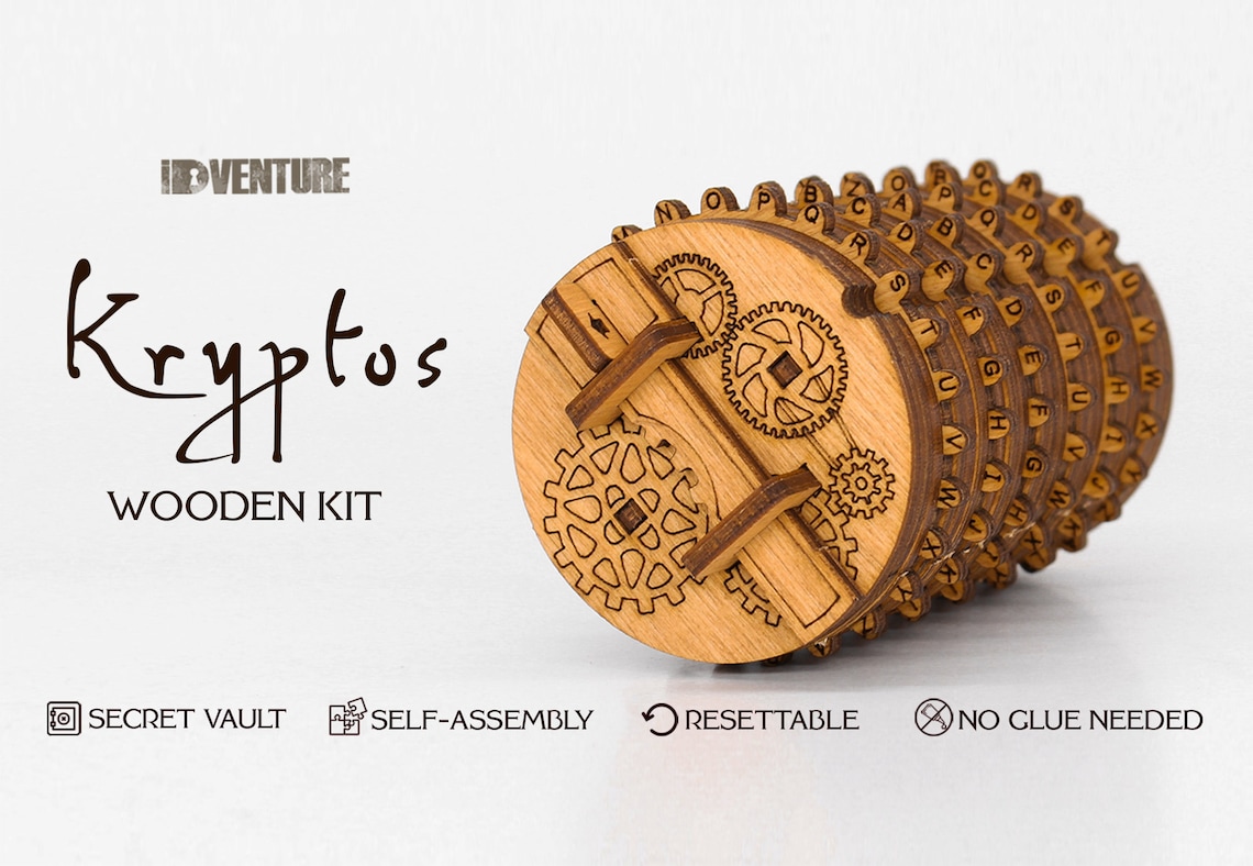 Kryptos - Cryptex Wooden Kit. Portable Puzzle Vault for Secret Messages ...