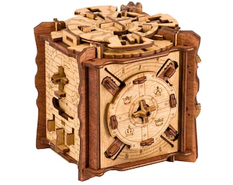  WOODEN.CITY Treasure Chest Escape Room in a Box - Hard Puzzle  Box for Adults Wooden Kit - Cluebox Escape Puzzle - 3D Escape Room Puzzles  - Wooden Mechanical Puzzles for Adults - Pirates Puzzle Box : Toys & Games