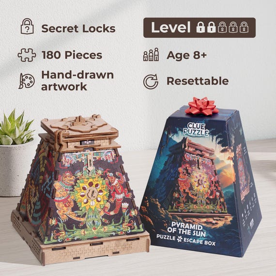 Cluepuzzle - Pyramid of the Sun. Jigsaw Puzzle Box. Teaser Wooden