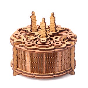 Birthday Cake Gift Puzzle Box. Portable puzzle vault for secret messages. Teaser Wooden 3d puzzle Birthday Gift