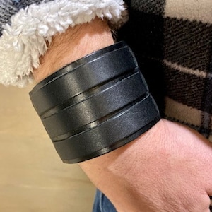 Mens Wide Leather Cuff Bracelet: Adjustable Urban Biker Statement Wristband