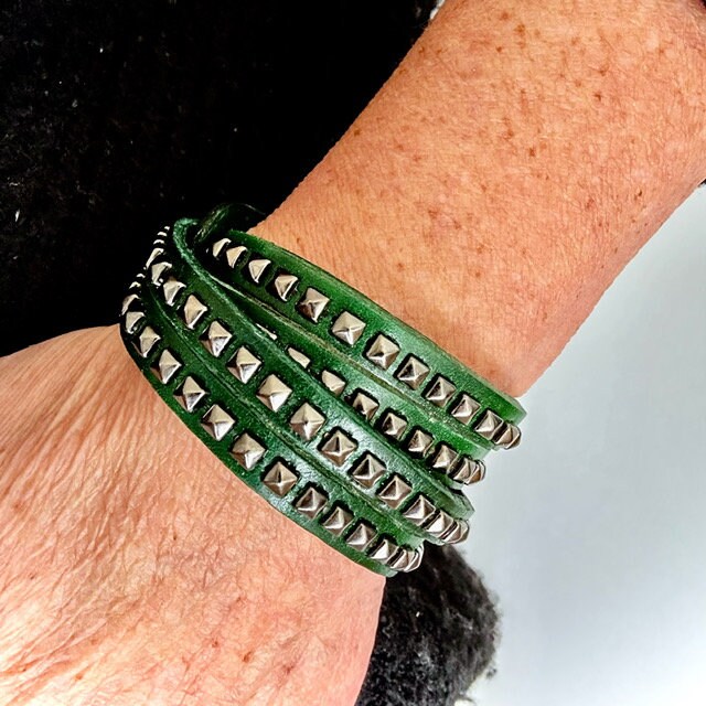 Wrap Leather Studded Bracelet, Metal Pyramid Studs, Women Wrap Leather Studded Bracelet, Metal Pyramid Studs, Women