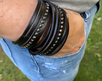 Leather Wrap Bracelet, Studded Punk Cuff, Streetwear Layered Wristband