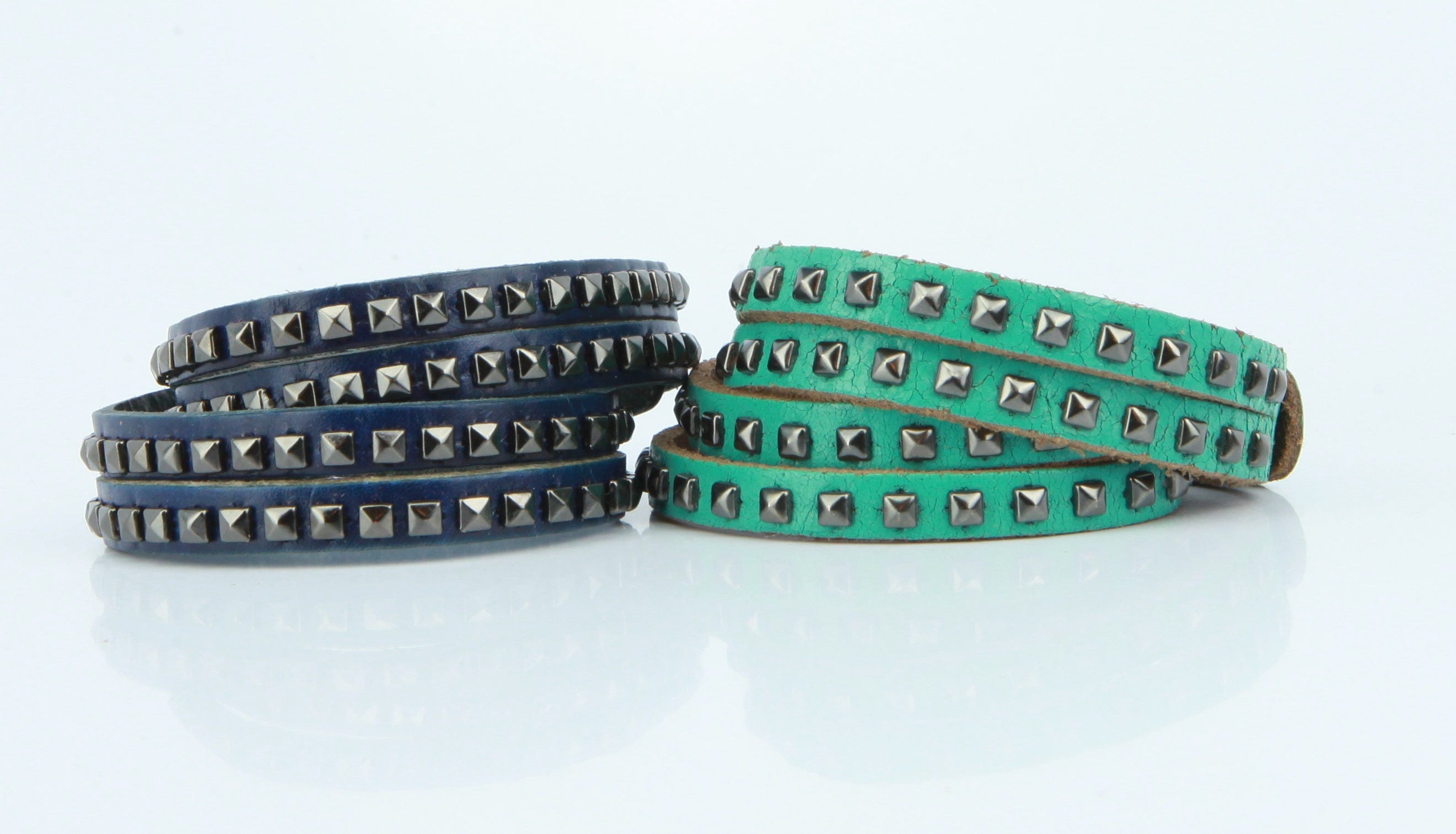 Wrap Leather Studded Bracelet, Metal Pyramid Studs, Women