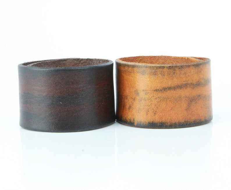 Leather Bracelet wide cuff, Plain distressed style 1.5 Wide, Snap Closure B050-PL image 1