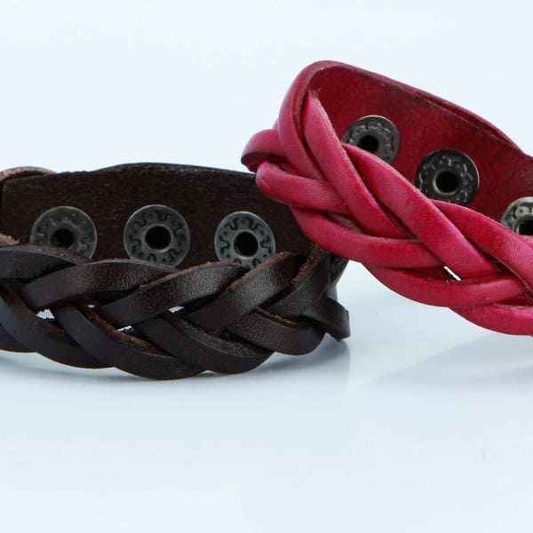 Braided Leather Bracelet Braided Leather Cuff Snap Closure Hand braided Simple and elegant, adjustable snap closure, many colors B012