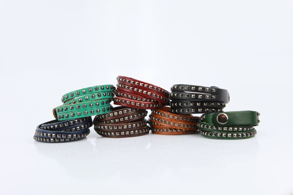 Wrap Leather Studded Bracelet, Metal Pyramid Studs, Women Wrap Leather Studded Bracelet, Metal Pyramid Studs, Women